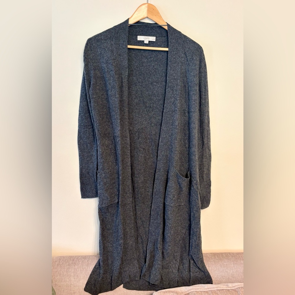 LOFT Charcoal Open-Front Cardigan